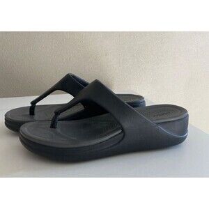 Crocs Women’s Sz 10 Boca Wedge Sandals Black Thong Flip Flops Beach Summer
